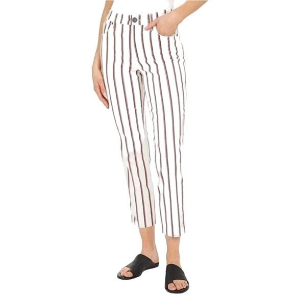Kut from the Kloth Reese High Rise Ankle Straight Jeans Striped Ivory Red 4 NWT - Picture 1 of 8